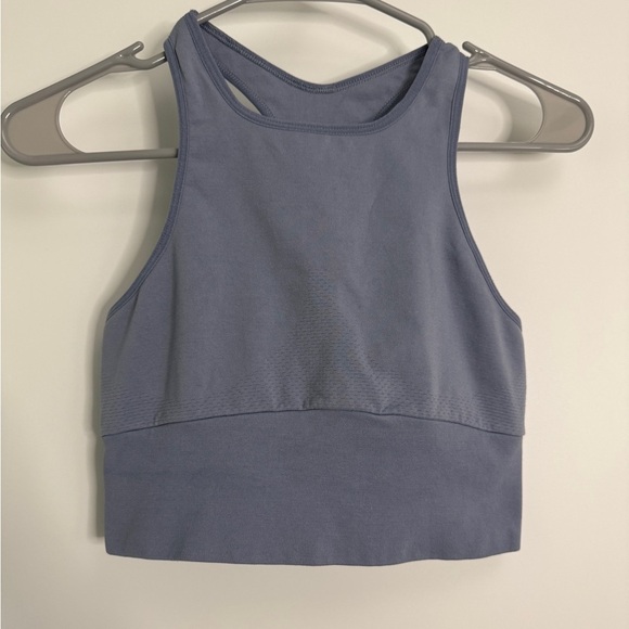 Free People Movement M/L Cropped Tank – High Neck Athleisure Top in Slate Blue - Picture 1 of 4